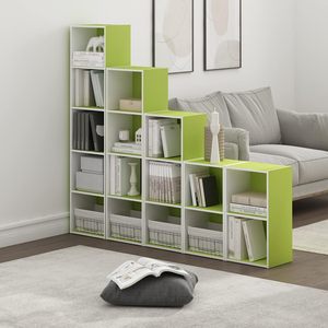 Moderna librería de madera <span class=keywords><strong>verde</strong></span> de 5 cubos, muebles de sala de estar con estilo de panel para uso doméstico - Product Image 1