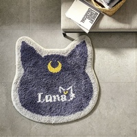 Tapis personnalisé en forme de lune pour chat, tufté à la machine, doux et moelleux, violet, antidérapant, pour la décoration de chambre des fans d'anime