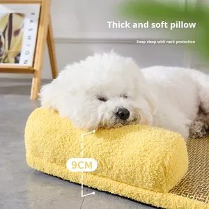 <span class=keywords><strong>Lit</strong></span> pour animaux de compagnie en <span class=keywords><strong>rotin</strong></span> rectangulaire pour l'été, avec éponge épaisse, design détachable et lavable - Product Image 2