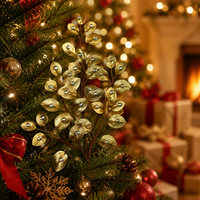 Tiges de feuilles d'olivier scintillantes de Noël avec paillettes or et argent, plantes artificielles pour couronnes, décorations d'arbre, centres commerciaux et décoration intérieure