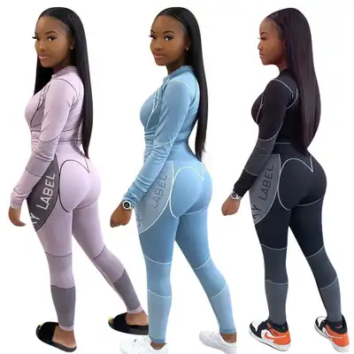 Wear Low Moq Hot Lucky Label Print Long Sleeve Casual Sport Gym Wear Workout Legging Set Quick-Dry Yoga Jogging Activewear