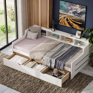 Customized Modern European Solid Wood White Children's <strong>Day</strong> <strong>Bed</strong> Frame <strong>with</strong> 3 <strong>Drawers</strong> for Kids Bedroom Furniture Hotels Apartments - Product Image 5