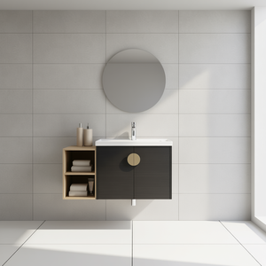 Mueble de Baño de 40 Pulgadas con Puertas de Cierre Suave, Lavabo de Cerámica, Diseño Moderno y Minimalista, de Pie, Acabado Oscuro, Incluye Espejo - Product Image 2