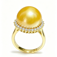 Bague en argent sterling S925 avec perle de culture, taille 13-14 mm, grande taille, perle naturelle dorée profonde des mers du Sud, bijoux de luxe