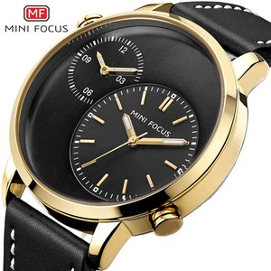 Jam Tangan Pria MINI FOCUS 0035 Special Brown Quartz 2022 Tali Kulit PU 2 Dial Tampilan <span class=keywords><strong>Analog</strong></span> Desain Jam Santai Karakter - Product Image 3