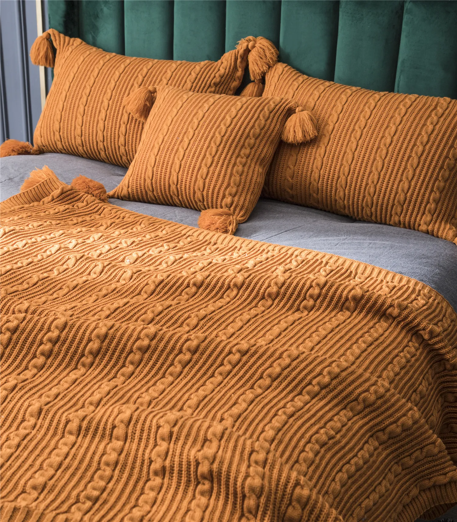 Couverture tricotée douce en acrylique 100% solide de haute qualité avec des glands pour la décoration de la maison canapé et voyage XDE