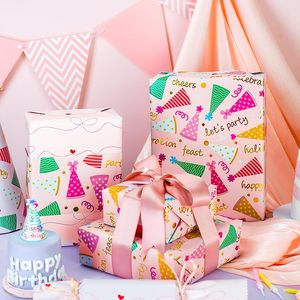 Pink Birthday <b>Wrapping</b> <b>Paper</b> Girl Party Hat Design 46.8 Square Feet Gift Craft Eco Friendly Single Side - Product Image 4