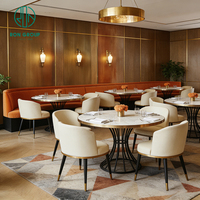 Ensemble table et chaises de café moderne avec plateau en marbre et canapé en velours, mobilier de restauration avec banquette pour salon de thé