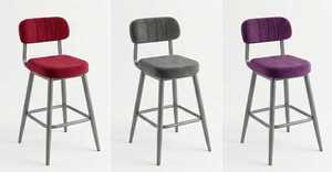 Taburete de Bar Moderno Tapizado en Terciopelo con Patas y Respaldo de Metal para Cocina, Cafetería, Restaurante, Hogar, Bar y Hotel - Product Image 4