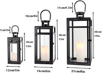 Ensemble de 3 lanternes à bougies en verre et fer noir mat, centres de table de mariage, supports de lampes, lanternes à bougies résistantes au vent en métal