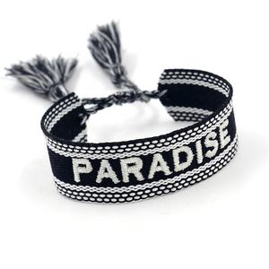 Pulseras de Seda Tejidas a Mano <span class=keywords><strong>con</strong></span> Textos Personalizados, Bordados, <span class=keywords><strong>con</strong></span> <span class=keywords><strong>Palabras</strong></span> como PARADISE, SMILE, PEACE, PRETTY, para Mujer - Product Image 1