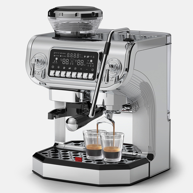 New Arrival Professional Portable Semi-automatic LDC Display Commercial Electric Coffee Maker Espresso Machine with Grinder