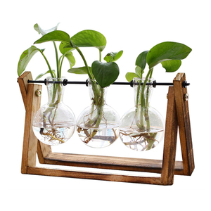 Piantare terrario con supporto in legno, fioriera di vetro vaso in metallo supporto girevole retrò <span class=keywords><strong>da</strong></span> tavolo 3 bulbo vaso - Product Image 1