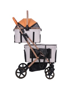 Lüks Katlanabilir Su Geçirmez Konforlu Dört Tekerlekli Taşınabilir Çift Evcil Hayvan Arabası - Product Image 3