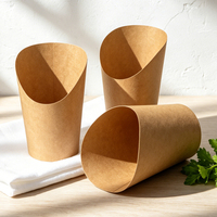 Vasos de papel inclinados con logo personalizado impreso para aperitivos fritos, con borde desenrollado, contenedores de comida desechables resistentes.