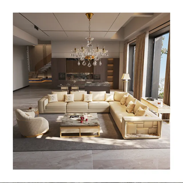 2024 Designer Crack Furniture Living Room Set Luxurious Modern Elegant Villa Genuine Leather Corner Sofa Bed Sofa Home Furniture