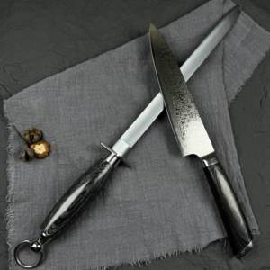 Aiguiseur de couteaux ovale en acier à haute teneur en carbone de 12 pouces personnalisable <span class=keywords><strong>Couteau</strong></span> à aiguiser le bâton à grain fin du chef de <span class=keywords><strong>boucher</strong></span> - Product Image 5