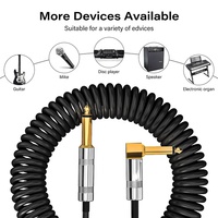 Kabel Audio Koaksial Spiral 6.35MM Sudut Kanan 90 Derajat, Berlapis Emas, Dilindungi Jalinan Kawat, Untuk Speaker dan Mikrofon