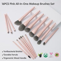 EMF Professionnel Rose Trousse de Pinceaux Maquillage 16 Pièces Doux Charbon Vegan Poils Fond de Teint Logo Personnalisé Pinceaux de Maquillage Haute Qualité