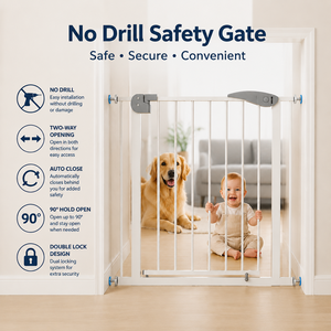 Barrière de sécurité réglable en fer et ABS de haute qualité pour bébés, chats et chiens, avec fixation par bouton-pression pour escaliers et portes - Product Image 3