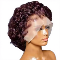 Wig Rambut Manusia Pixie Short Cut, Wig Rambut Manusia Lace Front Buatan Mesin, Wig Rambut India Mentah Murah Grosir untuk Wanita Kulit Hitam