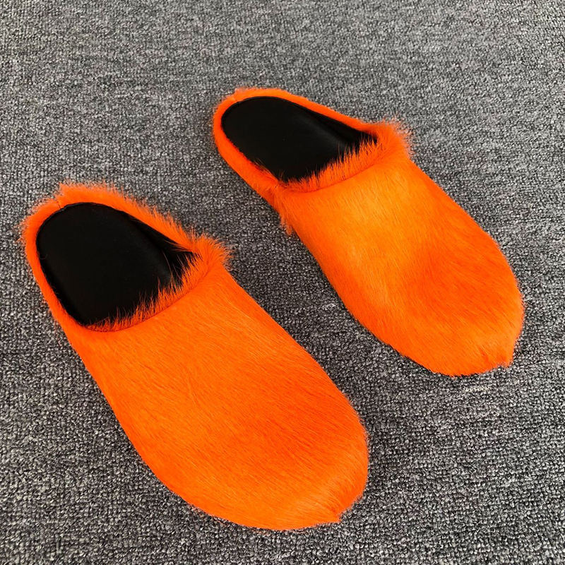 Greatslides Horse Hair Fur Slippers Trendy Lady Sandal 2024