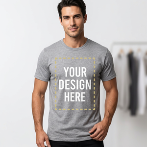 T-shirt à manches courtes pour homme, gris, col rond, coupe classique, couleur unie, jersey décontracté, tricoté, respirant, 180g - Product Image 1