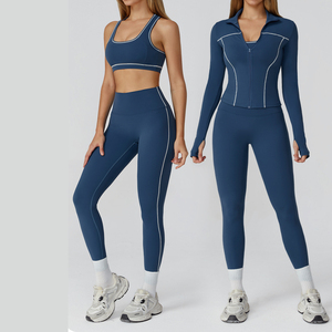 Completo Sportivo <span class=keywords><strong>da</strong></span> Donna con Giacca con Zip, Abbigliamento <span class=keywords><strong>da</strong></span> Palestra, <span class=keywords><strong>Tuta</strong></span> <span class=keywords><strong>da</strong></span> Yoga in Tinta Unita - Product Image 1