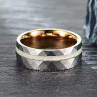 Bijoux Gentdes 2026, bijoux tendance, anneaux en tungstène de 8 mm pour hommes et femmes, motif martelé, incrustation d'opale concassée, bague de fiançailles et de mariage