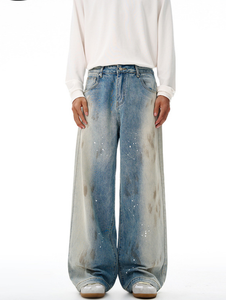 Celana <span class=keywords><strong>Jeans</strong></span> Pria Gaya Amerika Trendy Merk Ternama Buatan Tangan Motif Percikan Cat Kotor Celana Wanita Model Boot Cut Vintage Serbaguna - Product Image 6