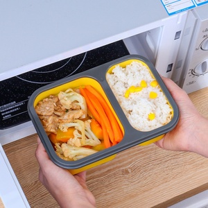 Silicone Food Storage Collapsible Containers Heat in Microwave 2 <b>Compartment</b> Folding Silicon Bento <b>Lunch</b> <b>Box</b> With Lid - Product Image 3