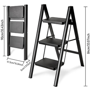 Escalera Plegable de 3 Peldaños, Antideslizante, con Pedal Ancho, Capacidad de 330 lb, Acero al Carbono, Multifuncional, con Estante de Almacenamiento y Soporte para Macetas - Product Image 2
