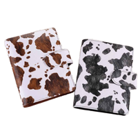 Carnet de voyage A6 en cuir PU à motif vache, avec pochette zippée, pour budget et rangement d'argent, classeur à anneaux