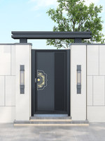 Puerta de Patio Tallada en Aleación de Aluminio con Toldo, Rústica para Exteriores, para Villas Autoconstruidas, Puerta de Doble Ala Hecha a Medida, Clase C Contra Incendios