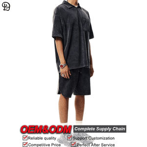 Ensemble Polo et Short Unisexe Lavé Col Polo <span class=keywords><strong>Homme</strong></span> Grande Taille Décontracté Été 2 Pièces <span class=keywords><strong>Tenue</strong></span> Ample Streetwear <span class=keywords><strong>Vintage</strong></span> Vêtement de Sport - Product Image 3