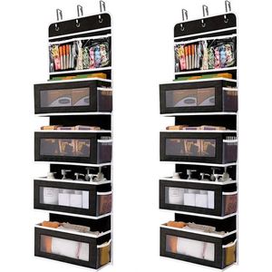 Wholesale Black 2 Pack 5-Shelf Over Door <b>Organization</b> <b>Storage</b> Hanging Closet Organizers With Side Pocket - Product Image 1