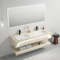 Meuble-lavabo rectangulaire moderne de luxe en céramique et pierre, résistant à l'eau, avec miroir mural inclus, installation facile