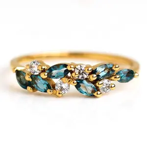 Milskye华丽奢华现代完全独特的伦敦蓝色黄玉钻石果园戒指