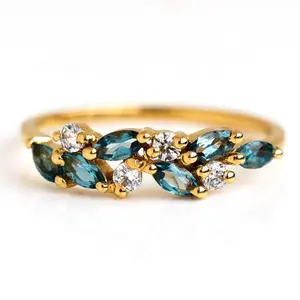 Milskye Cincin Kebun Berlian Topaz Biru London, Cincin Cantik Mewah Modern Benar-benar Unik