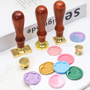 Sceau de cire créatif en cuivre sans gravure avec manche en bois et métal, tampon de cire vierge rétro - Product Image 3