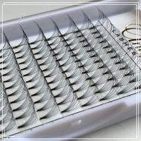 Stock disponible – Éventails de cils préfabriqués en fibre PBT coréenne, ultra-noirs 8D 9D 10D, tige courte 10 mm, 12 rangées