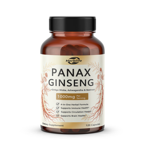 แคปซูลโสม Panax สูตรผสมอัชวากันธา บีทรูท และแปะก๊วย 4-in-1 สำหรับเสริมภูมิคุ้มกันและบำรุงสมอง (OEM รับผลิตแบรนด์ส่วนตัว) - Product Image 1