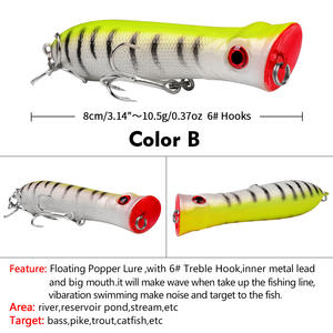 8cm 11g Topwater Angelköder Popper Lure Hardbait Schwimmende Popper Köder 10 Farben Hartköder - Product Image 6