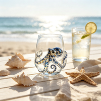 Nouveau Verre à Whisky en Verre Borosilicate, Design Cartoon Pieuvre et Crabe, Tasse Artisanale en Forme de Pieuvre