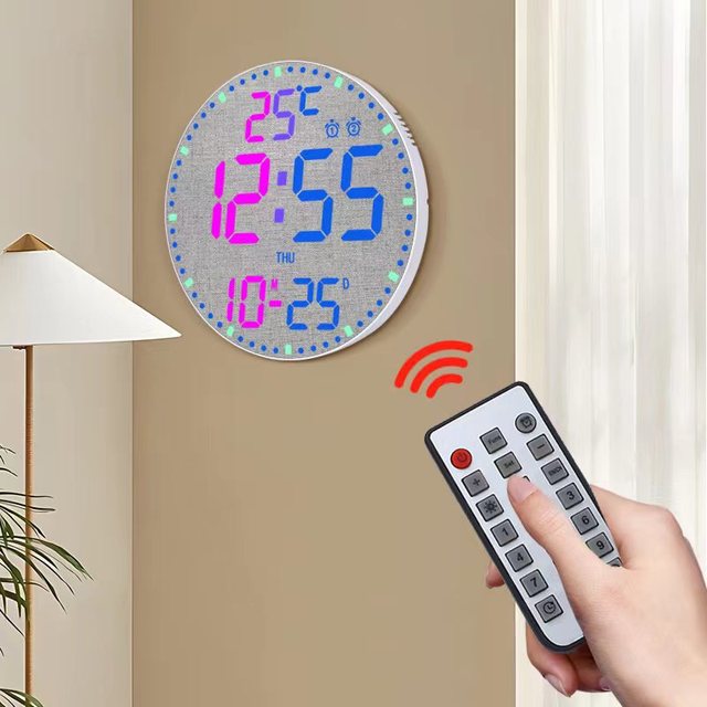 12inch Plastic RGB Colorful LED Wall Clock Creative Simple Design Living Room Home Public Places Remote Control Timer Night
