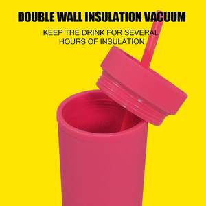 批发散装哑光<span class=keywords><strong>Pestel</strong></span>多色可重复使用杯16盎司亚克力不倒翁杯带吸管和盖子塑料杯瘦不倒翁 - Product Image 2