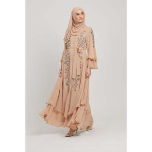 Vestido de noche en capas abaya abierto adornado floral de lujo de la Riviera francesa - Product Image 1