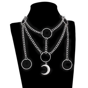 Collar de cadena de clavícula estilo Harajuku Punk, de varias capas, de acero inoxidable, unisex, para fiestas, con diseño geométrico de luna. - Product Image 1
