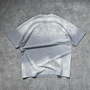 YOUMI ODM/OEM T-shirt da uomo streetwear personalizzata con logo, effetto sbiadito, tinta unita, con <span class=keywords><strong>schizzi</strong></span> <span class=keywords><strong>di</strong></span> vernice, lavaggio distressed, vestibilità oversize e spalle scese - Product Image 5