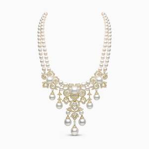 <span class=keywords><strong>Collana</strong></span> <span class=keywords><strong>Girocollo</strong></span> di Lusso Golden Sahara Desert con Zirconi Palace e Design Floreale con Perle Imitazione per Donne Regalo di Nozze - Product Image 1